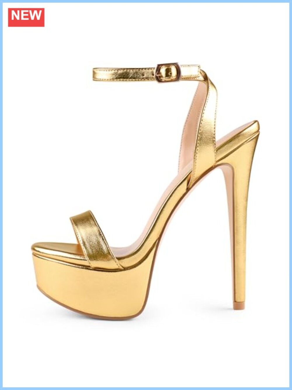 Sky High Stiletto Platform Heels Open Toe Ankle Strap Faux Leather Sandals